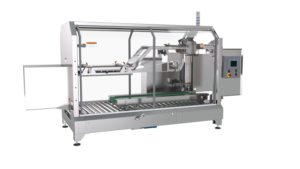 Pearson CS25-XL fully automated case sealer for large-format corrugated cases, shown as a transparent-background product render with extended frame, roller infeed, and guarding.